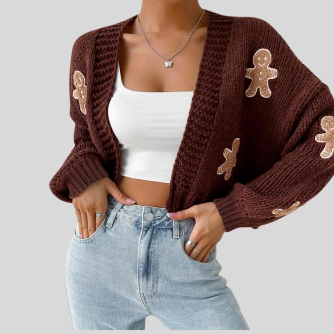 HEIDI™ - Open Front Knit Cardigan with Cartoon Print for Cozy Outfits