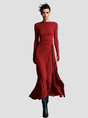 Milena™ | Long Sleeve Draped Midi Dress