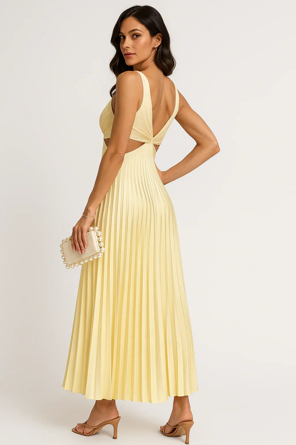CHRISTMAS MIDI DRESS | PLEATED WITH CUT-OUT WAIST & V-NECKLINE