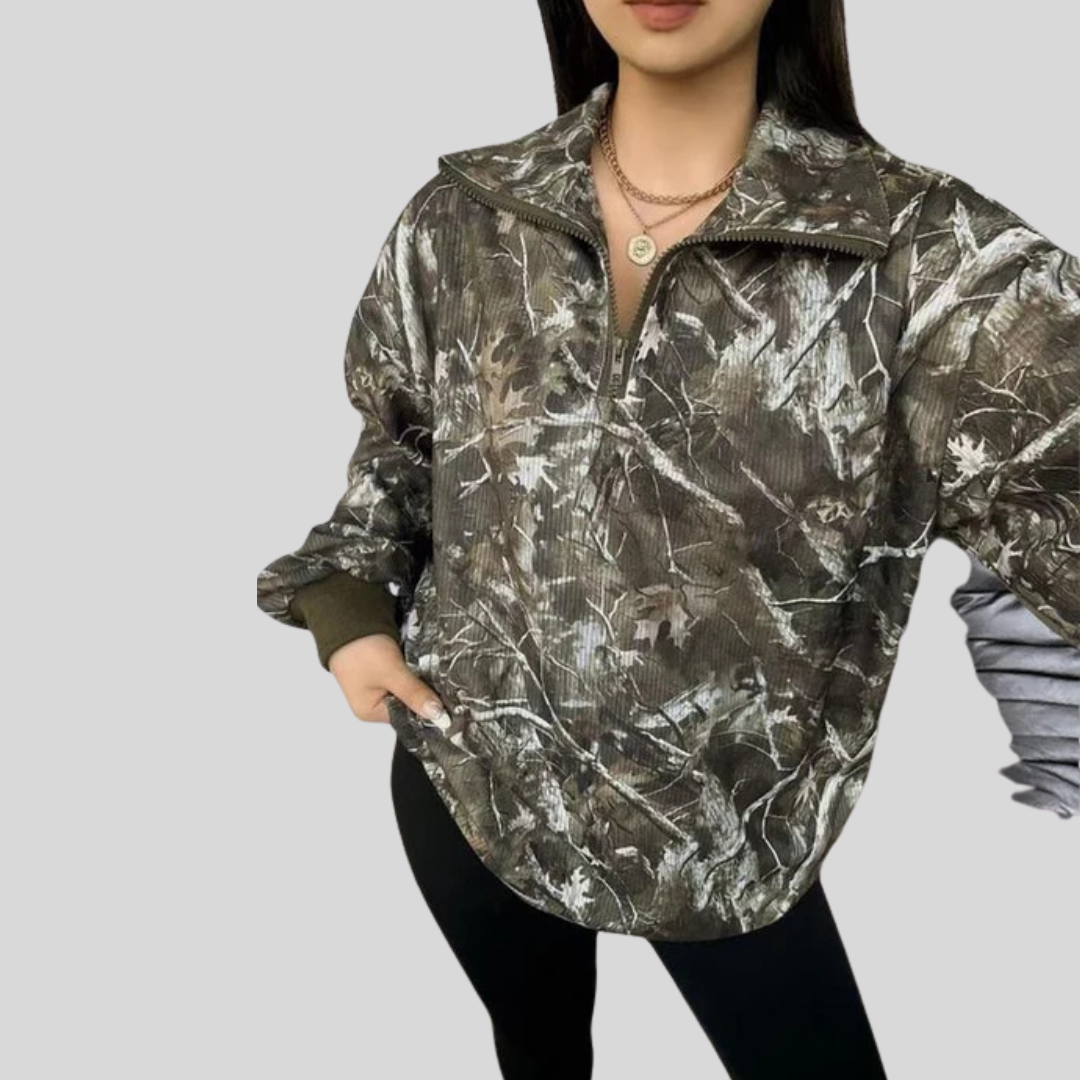 INGRID™ - Women’s Casual Zip-Up Front Leopard Print Sweatshirt Long Sleeve