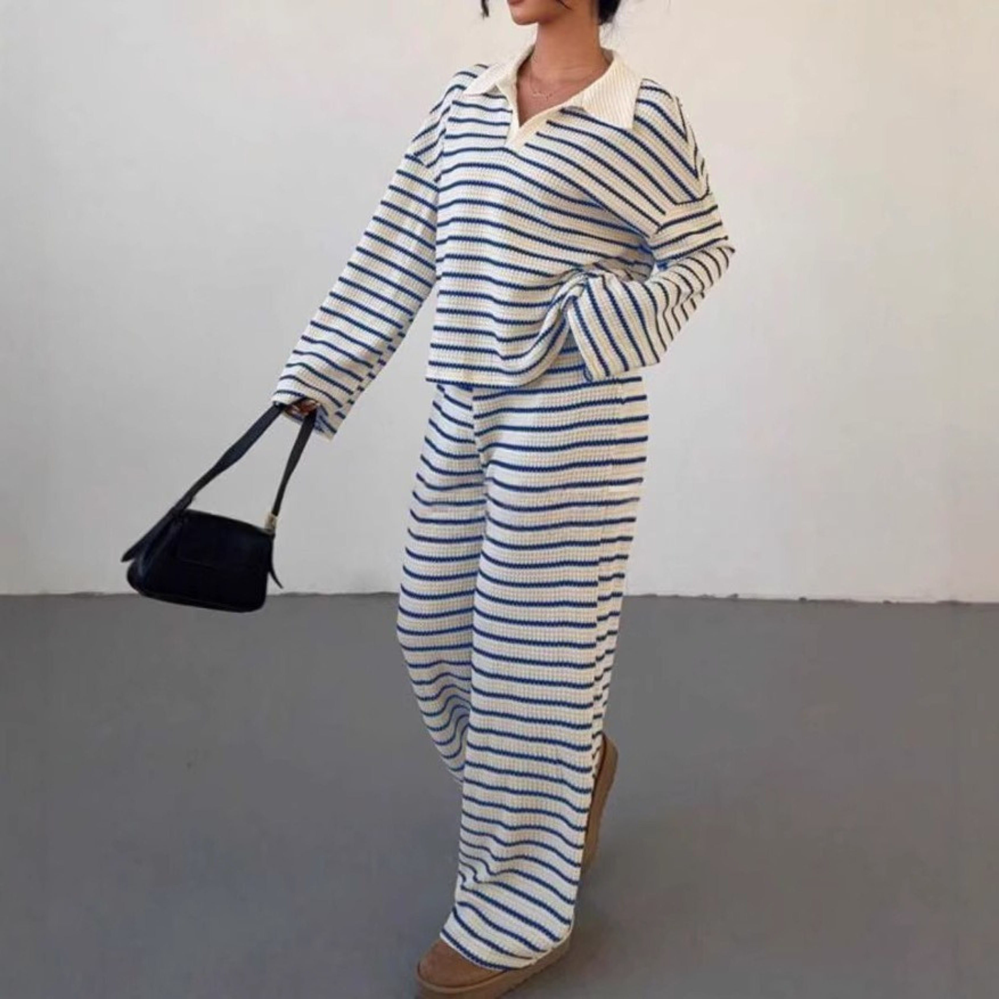 INCI™ - Casual Striped V-Neck Long Sleeve and Pants Set