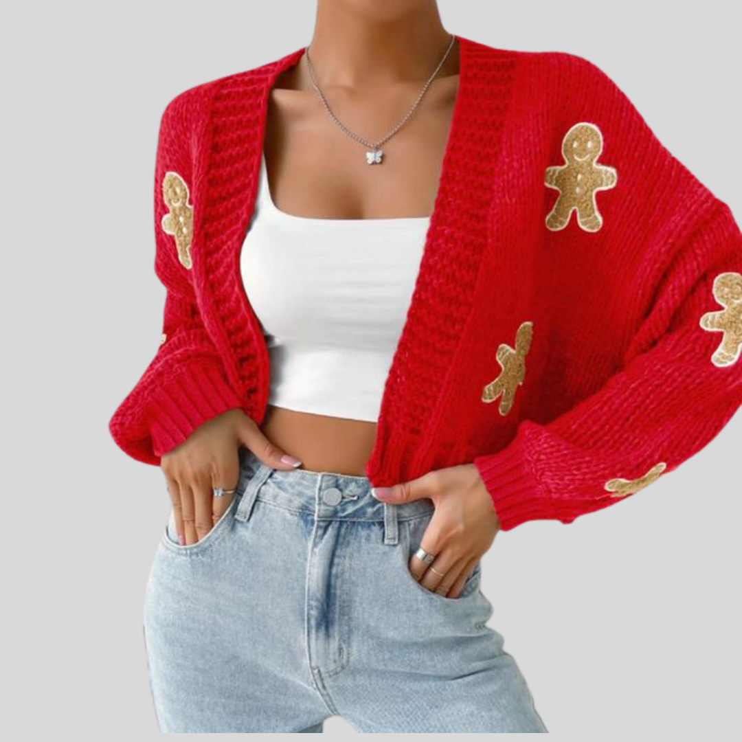 HEIDI™ - Open Front Knit Cardigan with Cartoon Print for Cozy Outfits