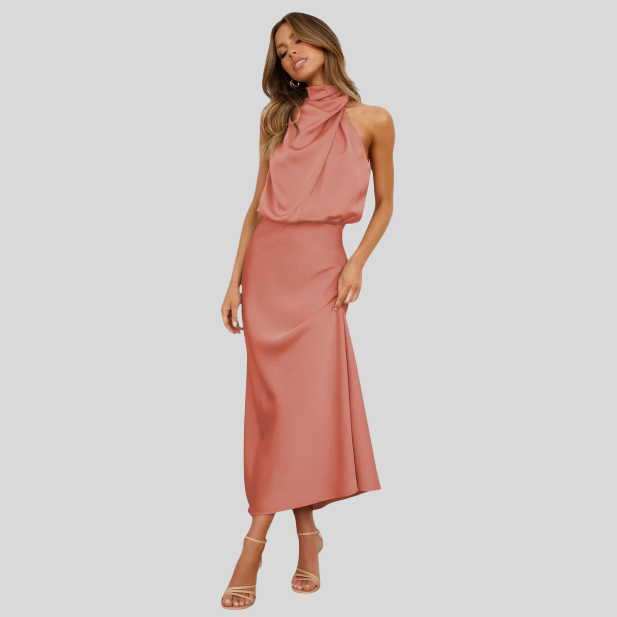 Ava™ | Glamorous Satin Halter Dress