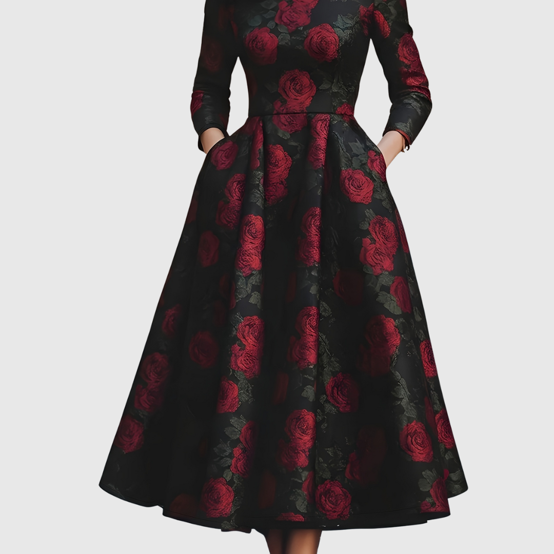 LILLA | ELEGANT VINTAGE A-LINE MAXI DRESS WITH FLORAL PRINT