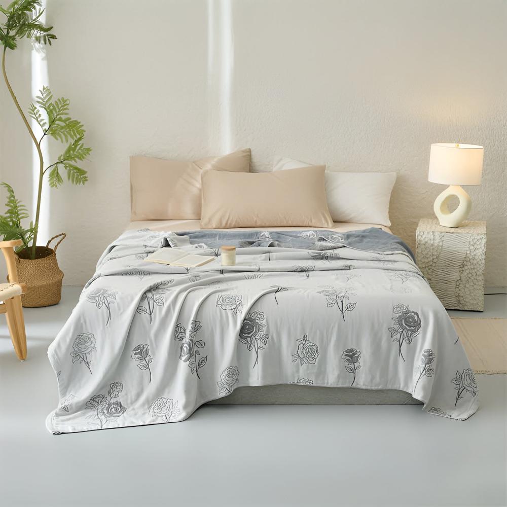 Serenity Rose Cotton Throw Blanket