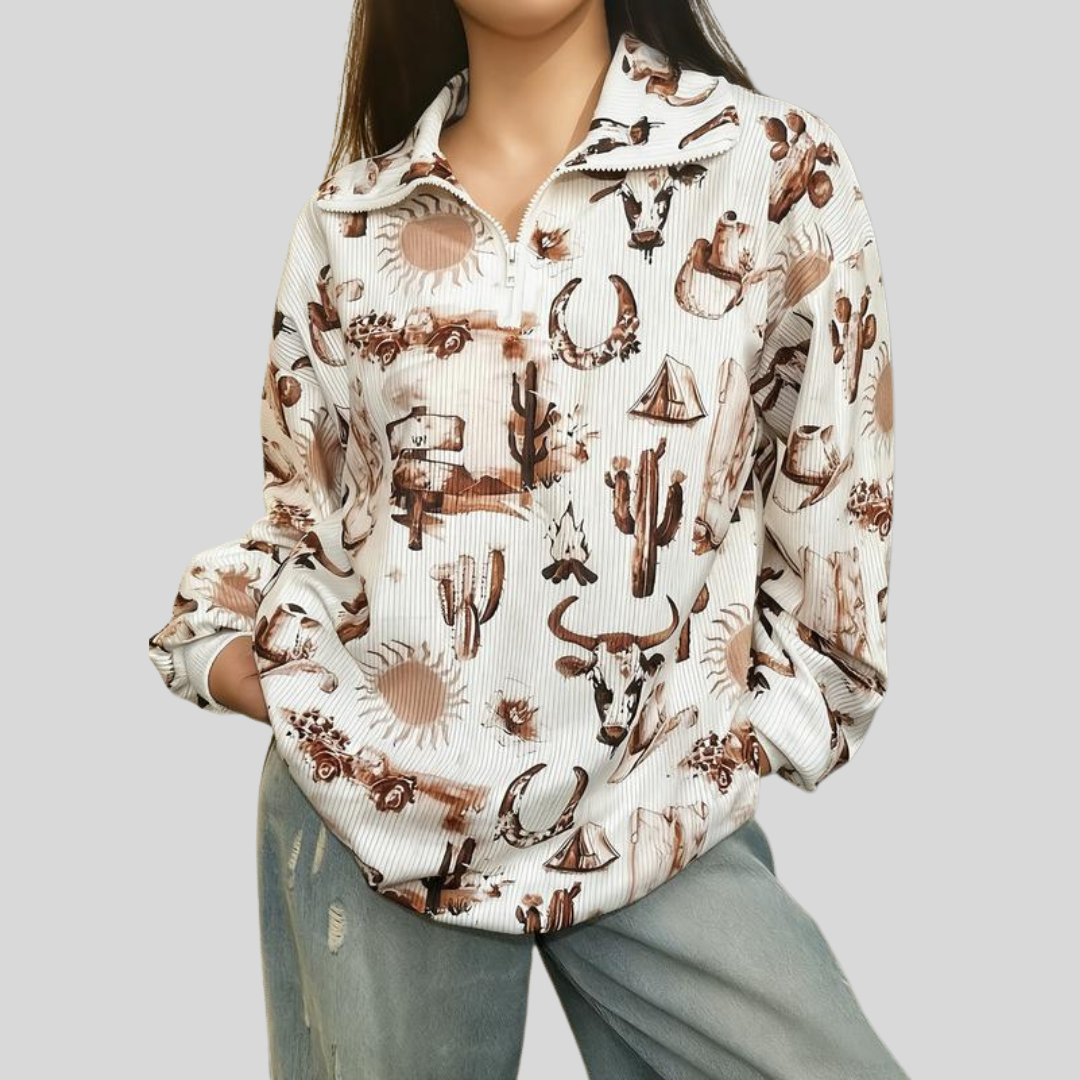 INGRID™ - Women’s Casual Zip-Up Front Leopard Print Sweatshirt Long Sleeve