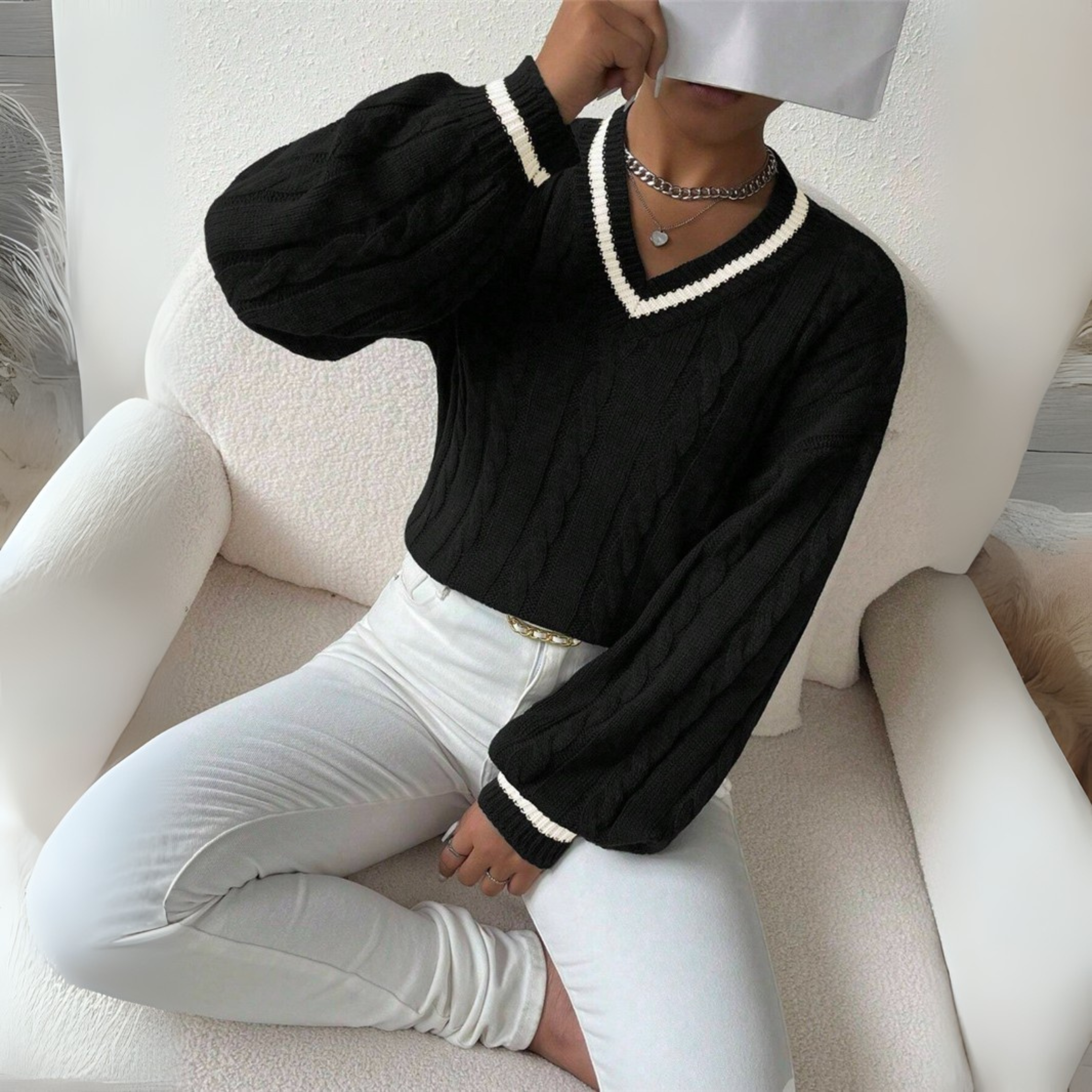 SOVU™ - Chic Long Sleeve V-Neck Sweater