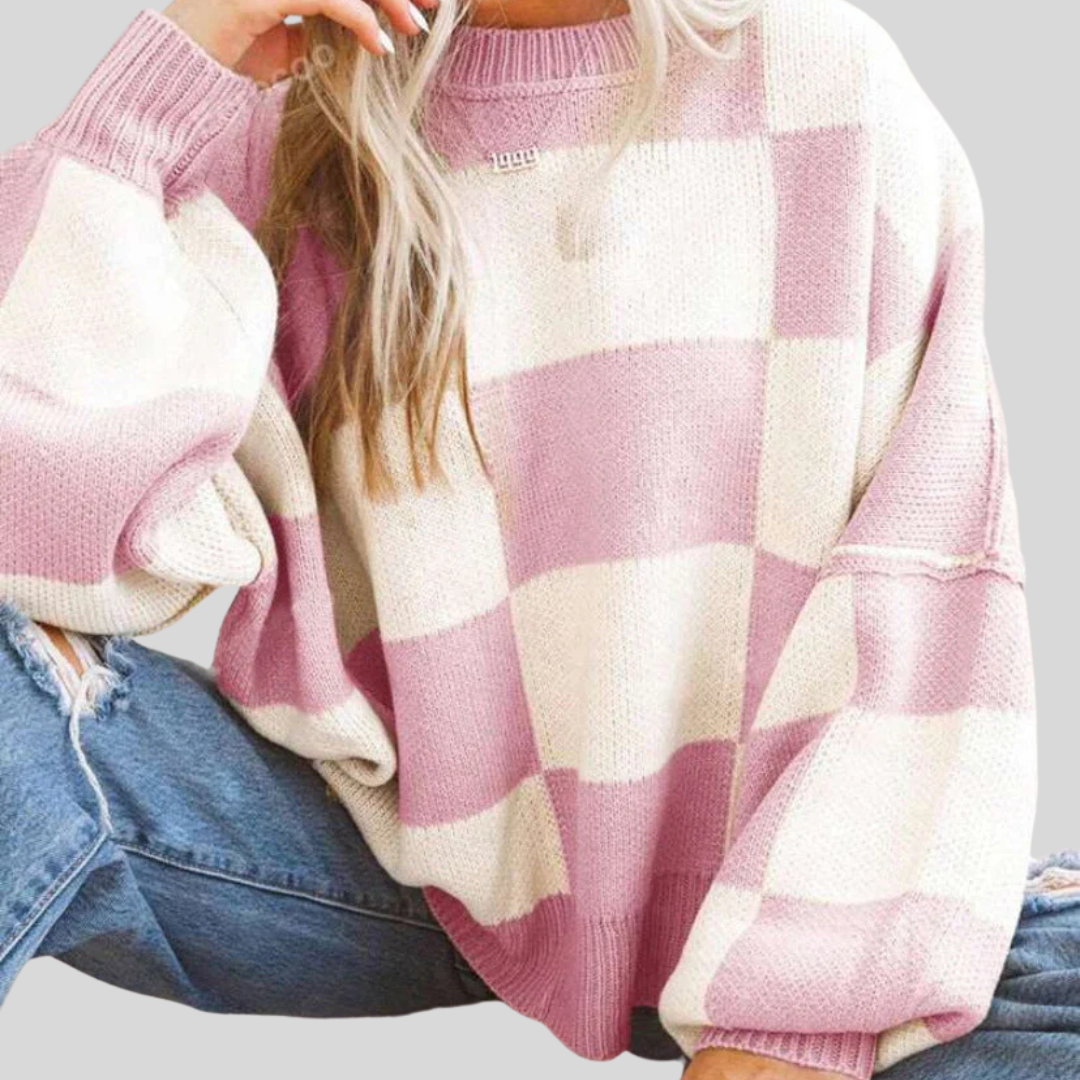 REVERIE™ - Casual Plaid Long Sleeve Round Neck Sweater