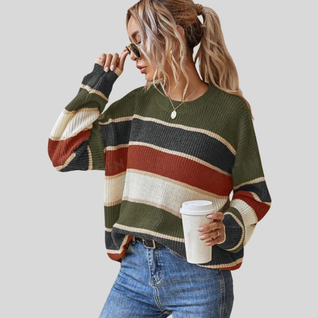 SOMIN™ - Comfy Striped Long Sleeve Round Neck Sweater