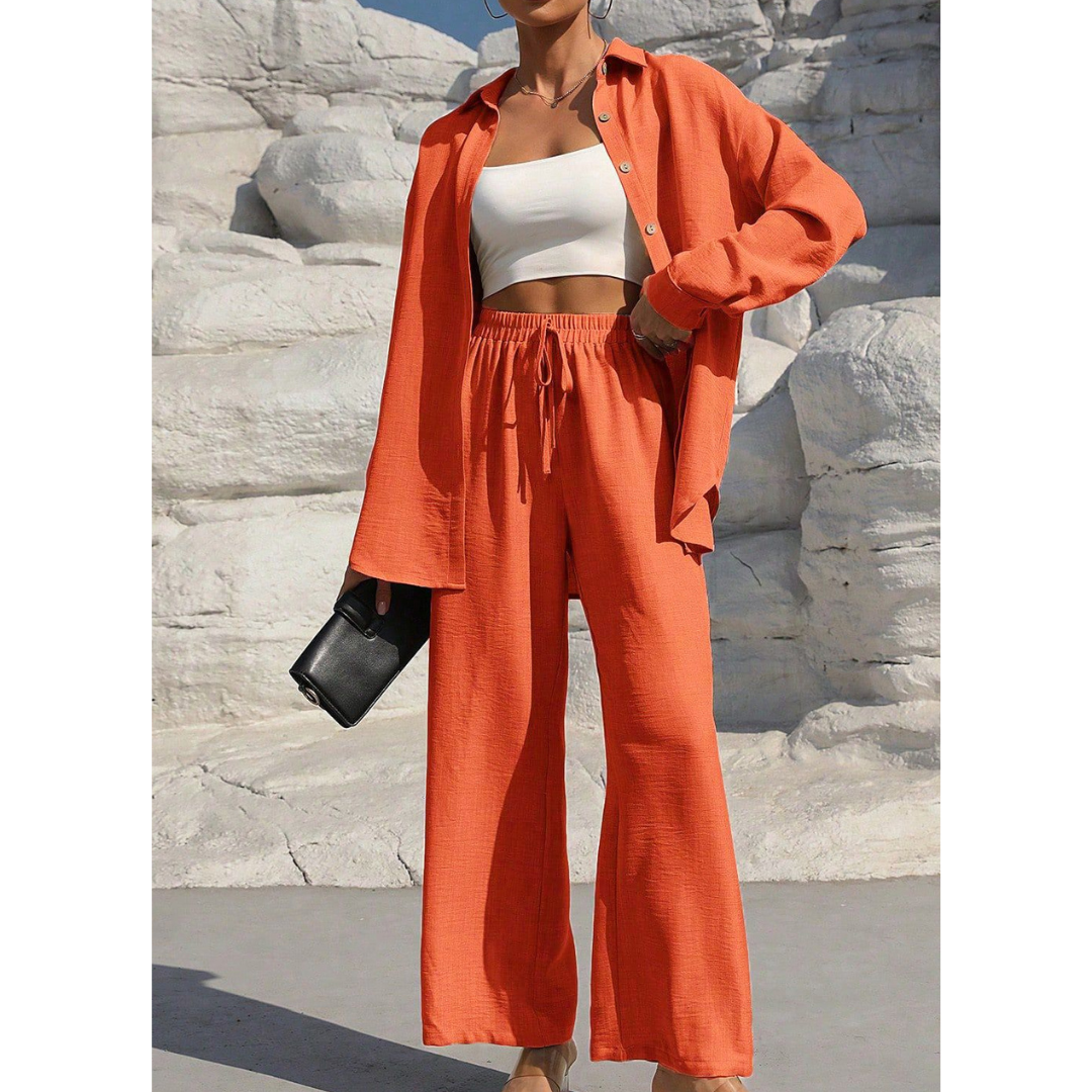 VANORA™ – Comfy Long Sleeve Blouse and Trouser Co-ord Set