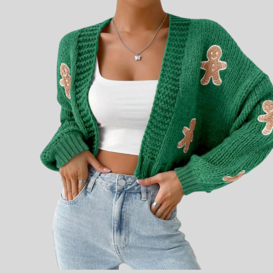 HEIDI™ - Open Front Knit Cardigan with Cartoon Print for Cozy Outfits