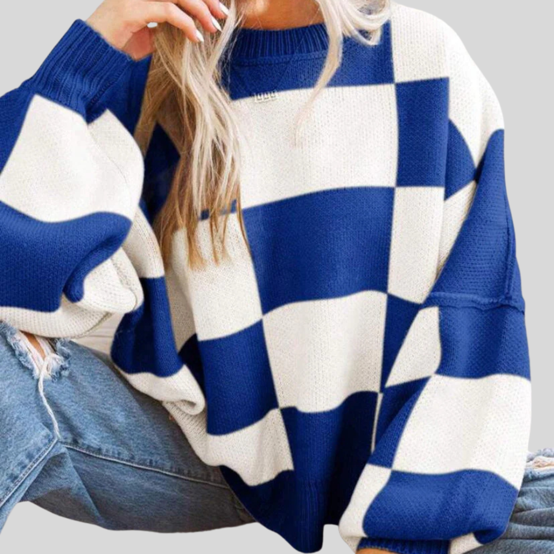 REVERIE™ - Casual Plaid Long Sleeve Round Neck Sweater
