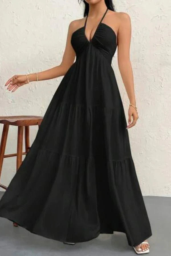 Women's Evening Halter Maxi Dress with Open Back