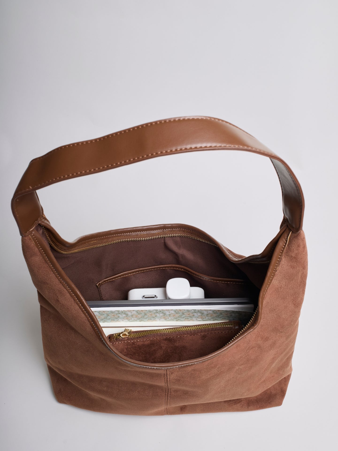 HANDBAG | SUEDE HOBO BAG WITH MINIMALIST DESIGN AND SINGLE STRAP