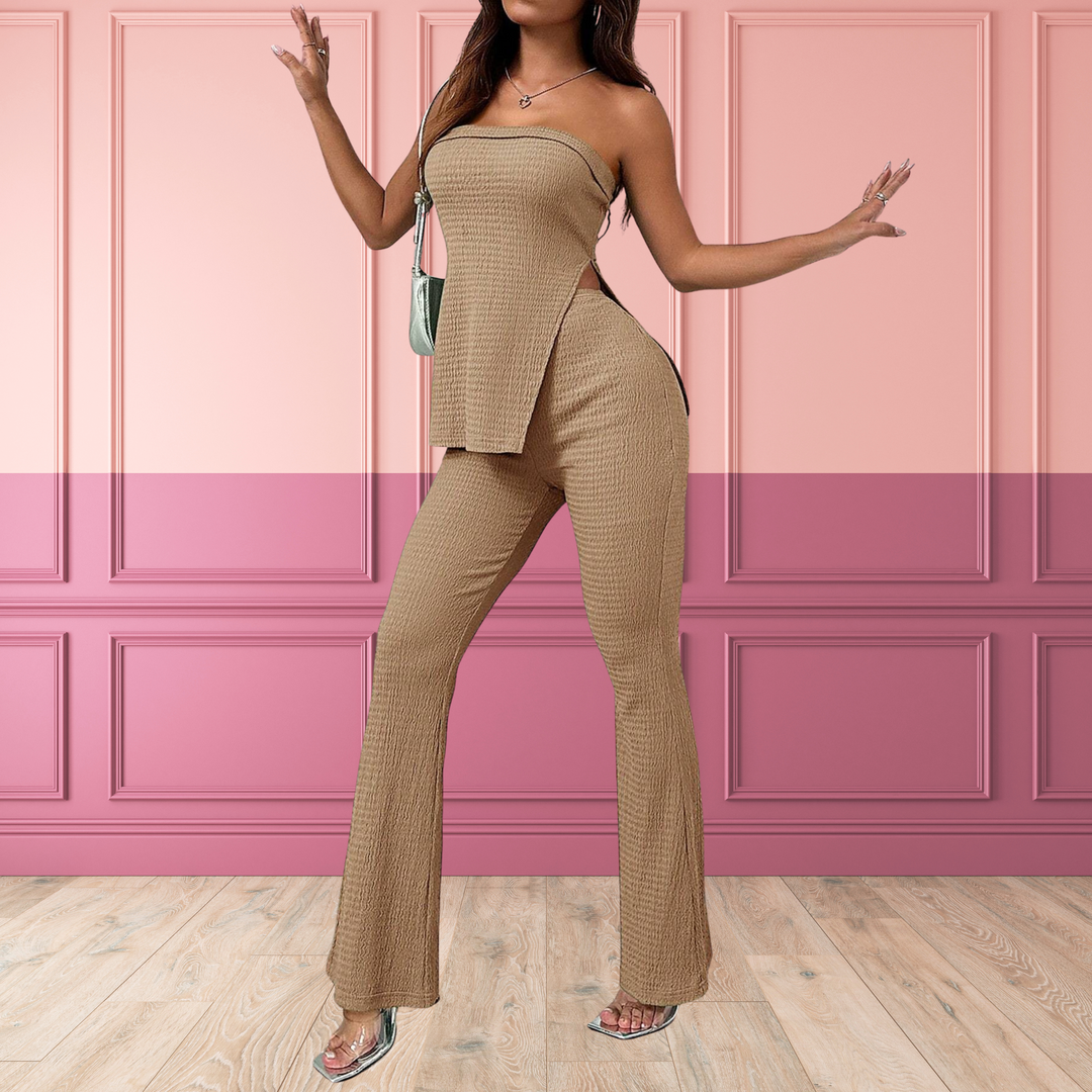 PEACHY™ - Elegant Split Hem Tube Top and Waist Pants Set