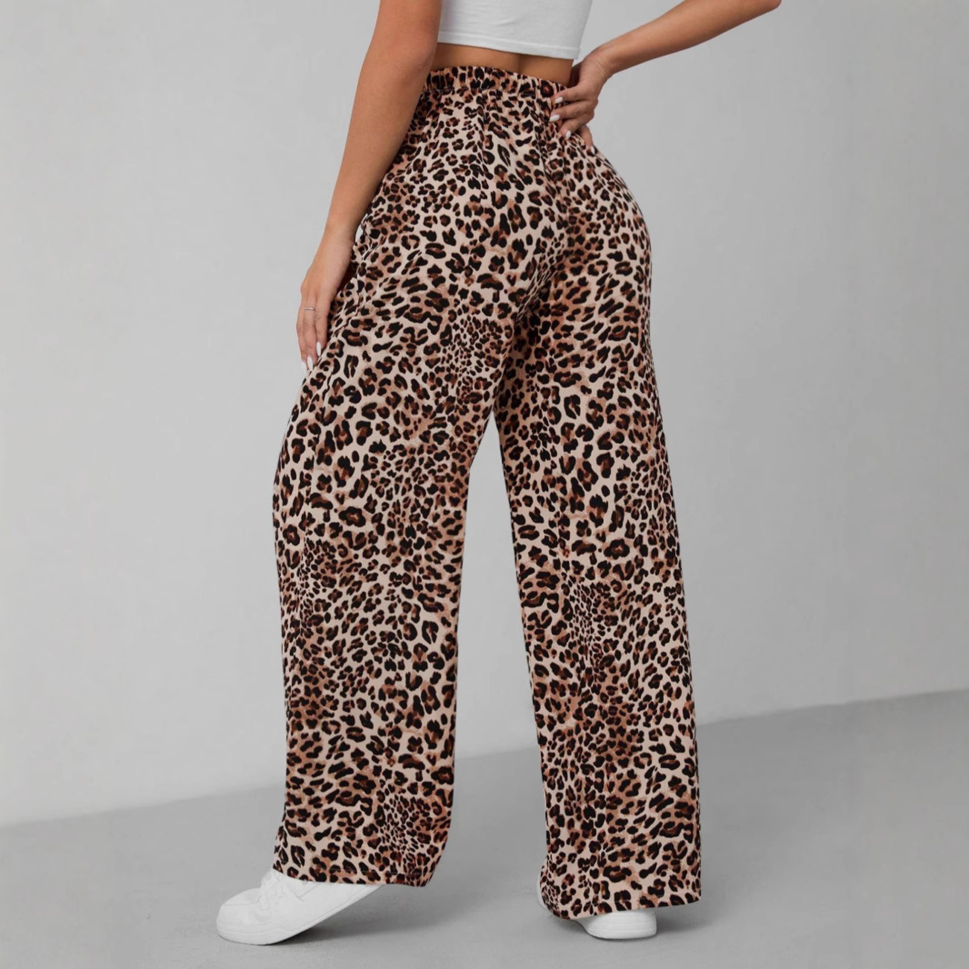 SYALA™ - Vintage Leopard Tie Front Wide Leg Pants