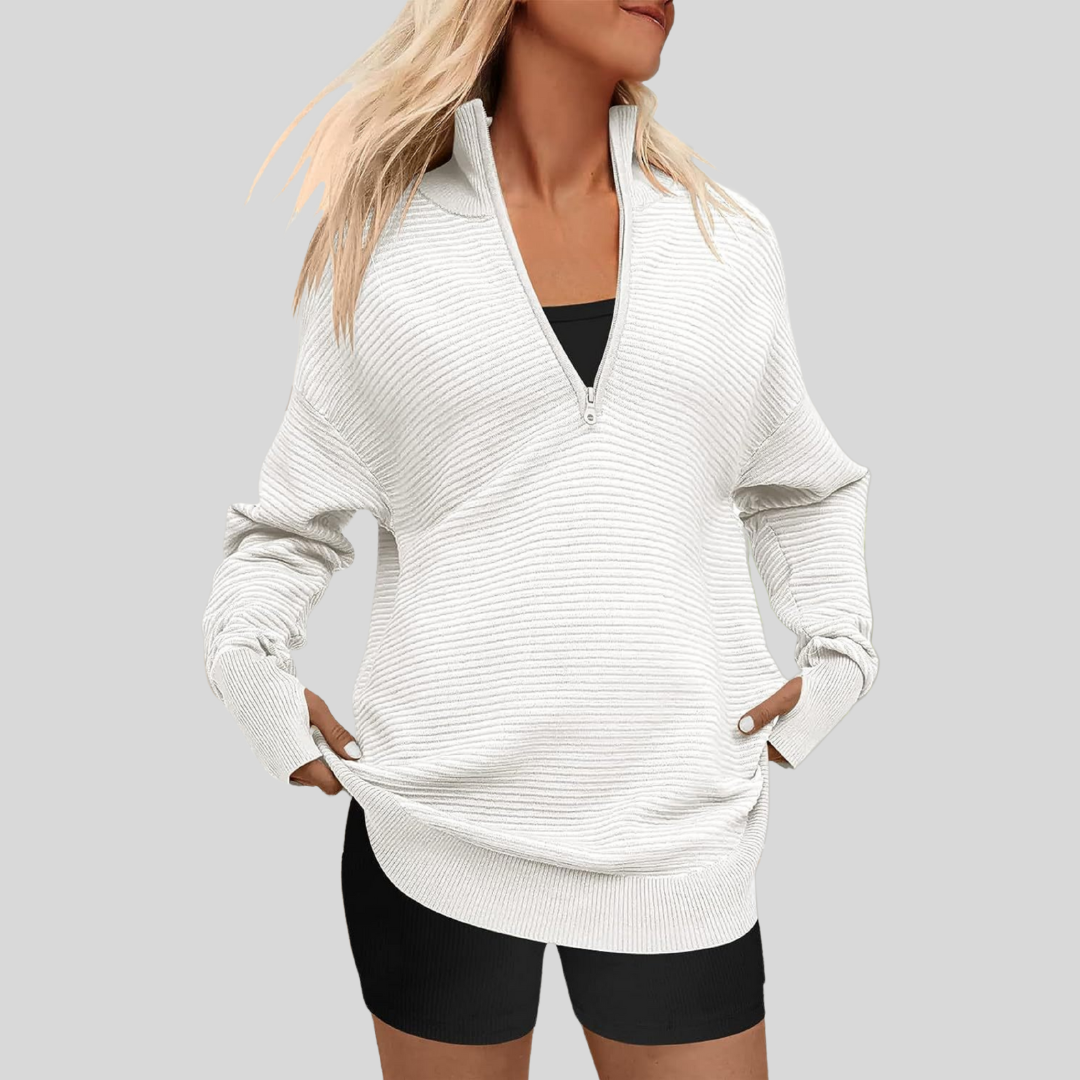 QUINN™ - Cozy Long Sleeve Quarter Zip Collared Pullover Sweater