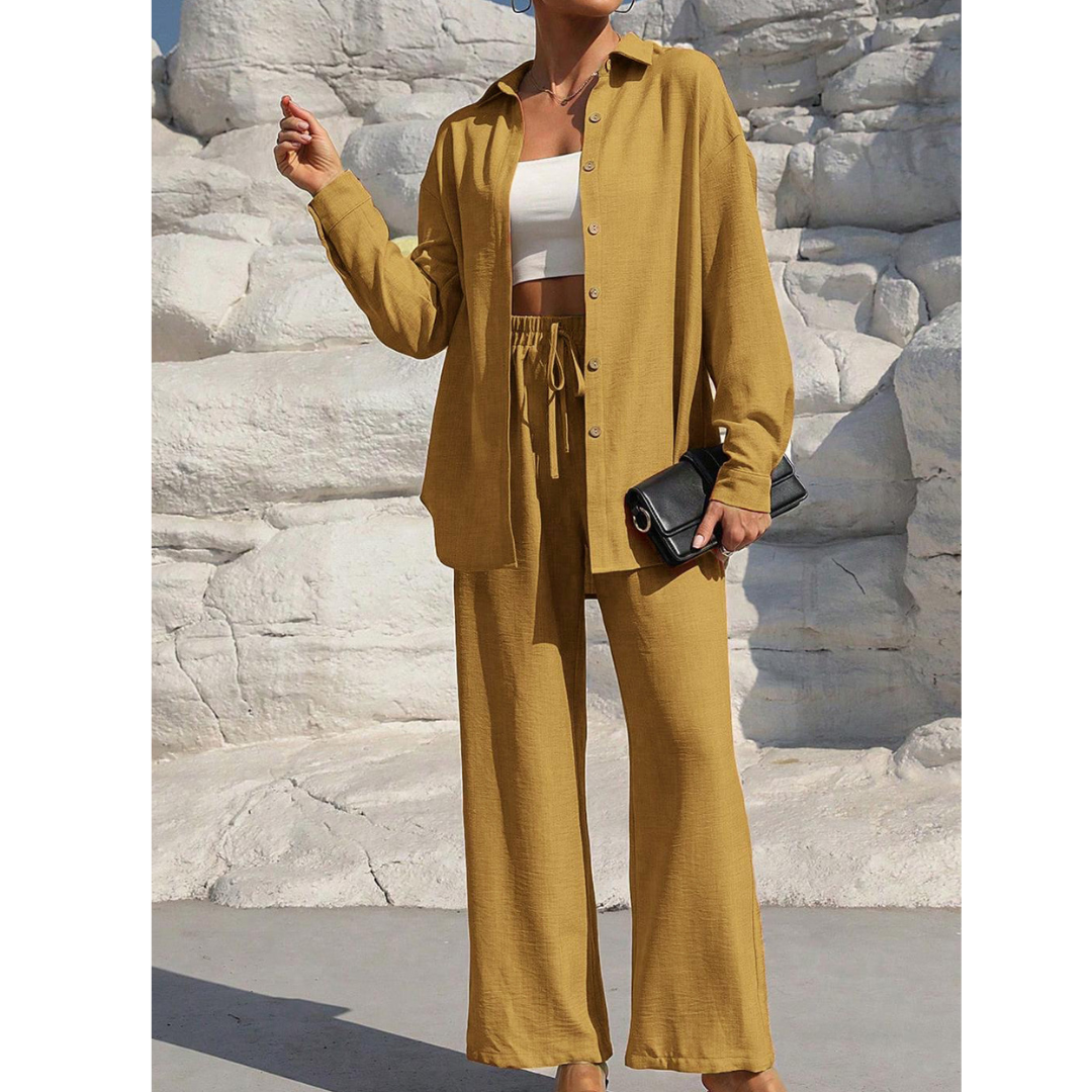 VANORA™ – Comfy Long Sleeve Blouse and Trouser Co-ord Set