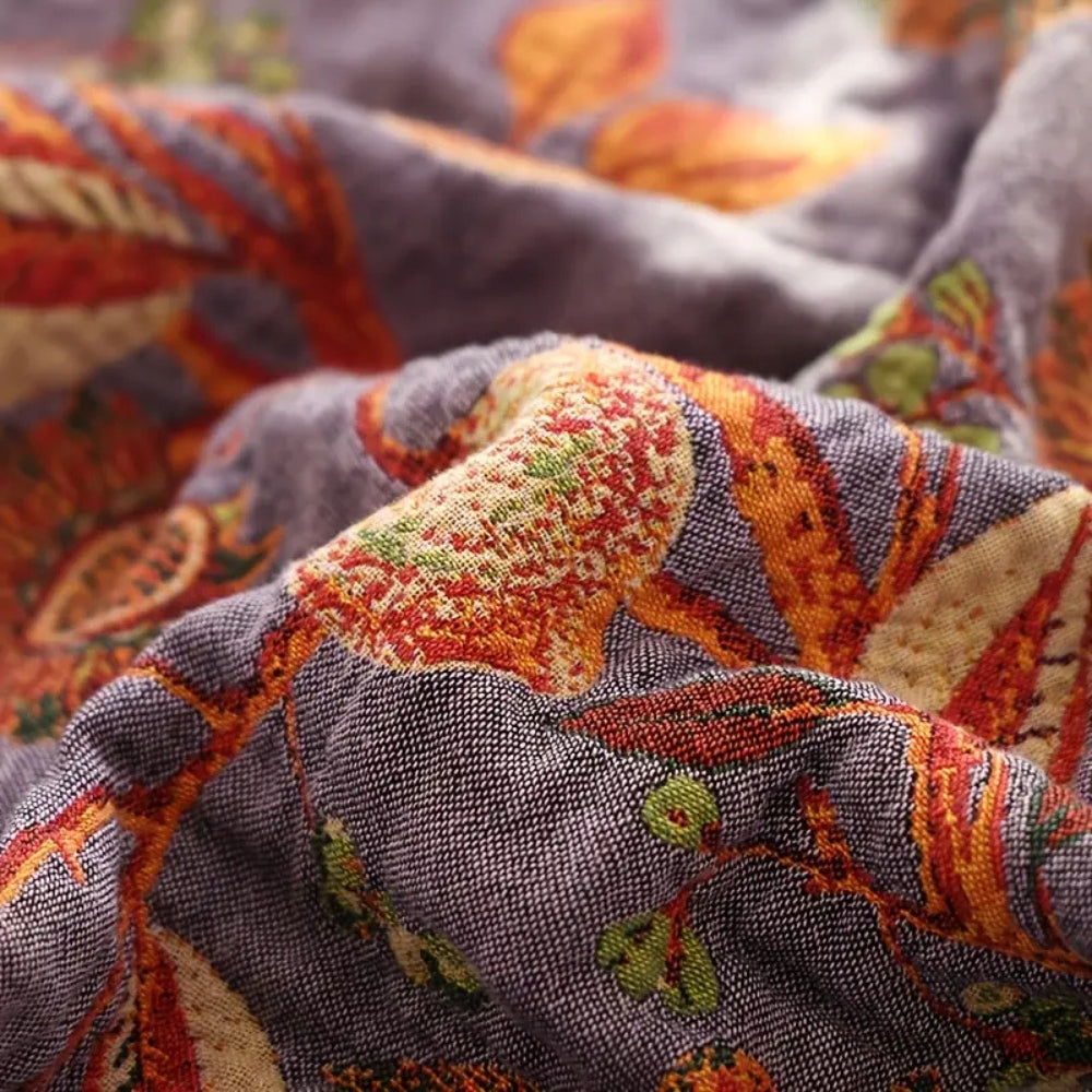 Botanic Floral Cotton Tassel Blanket