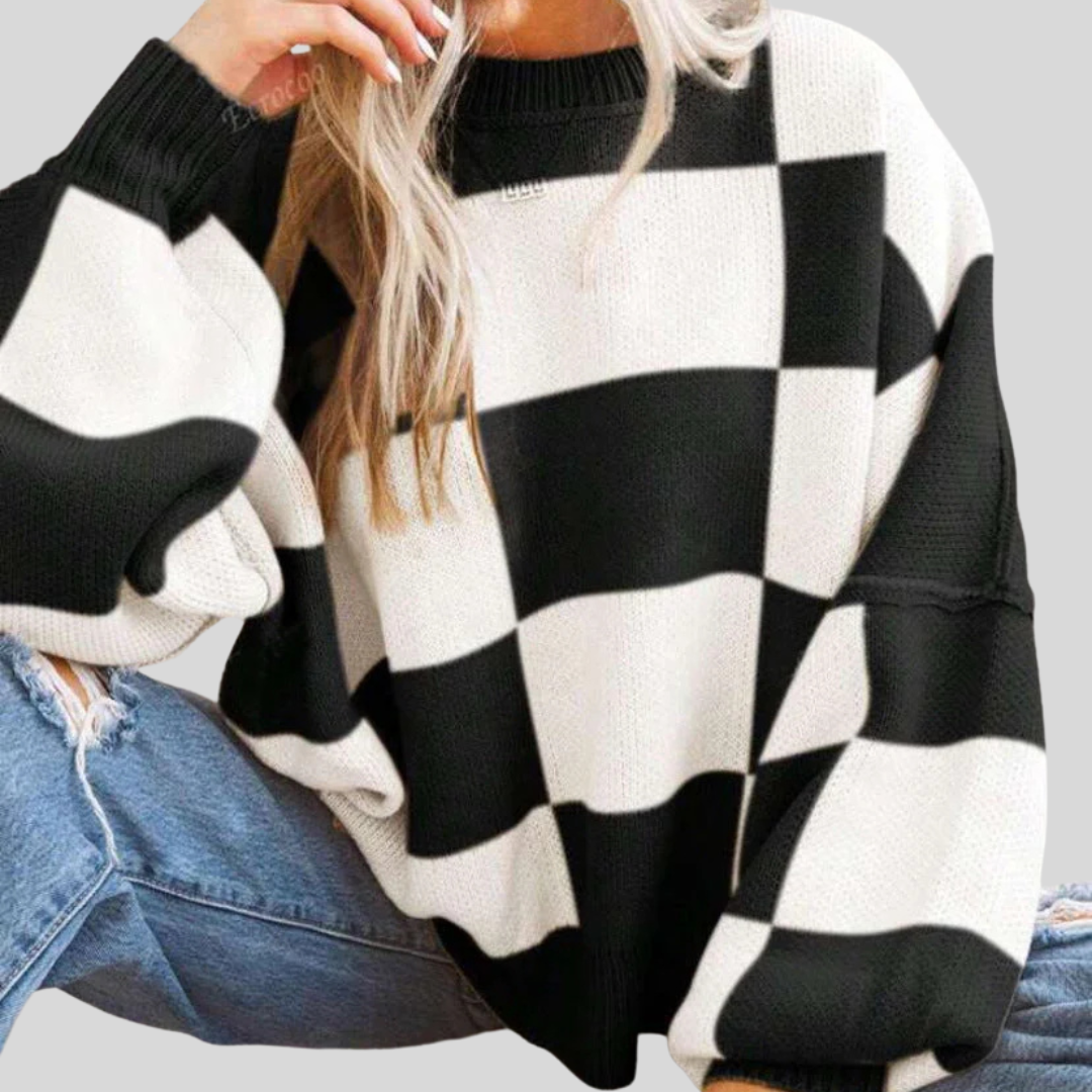 REVERIE™ - Casual Plaid Long Sleeve Round Neck Sweater