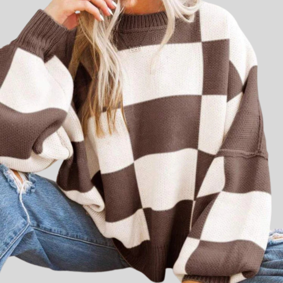 REVERIE™ - Casual Plaid Long Sleeve Round Neck Sweater