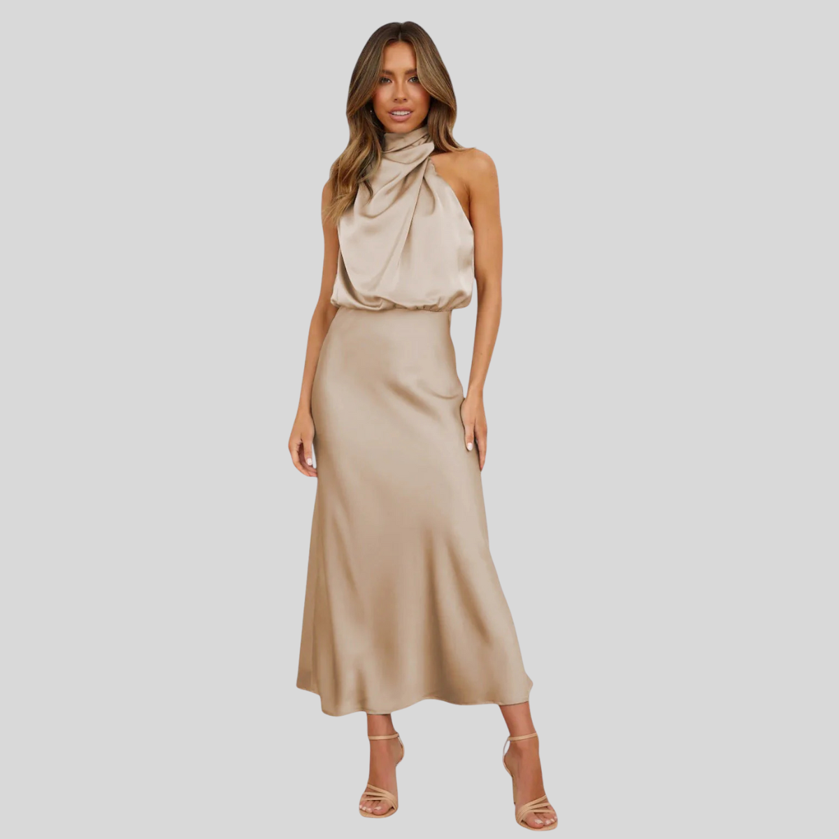 Ava™ | Glamorous Satin Halter Dress