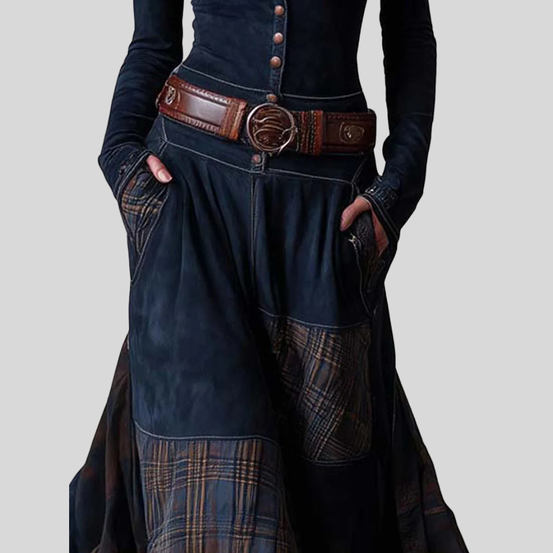 Yelena™ | VINTAGE LONG SUEDE CHECKERED DRESS