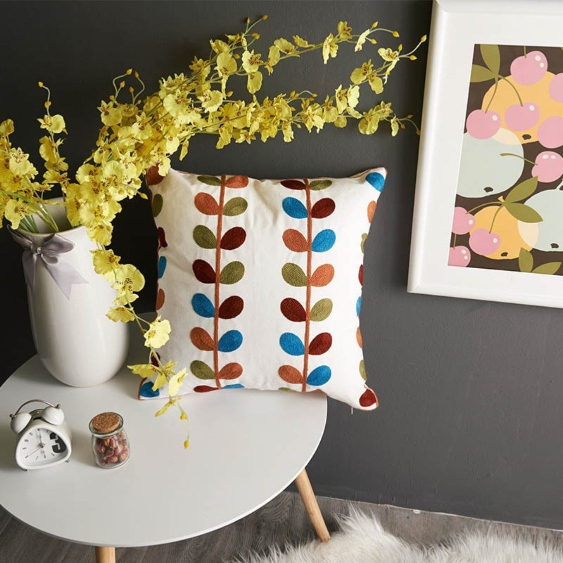 Fleur Classic Embroidery Square Sofa Cushion Cover