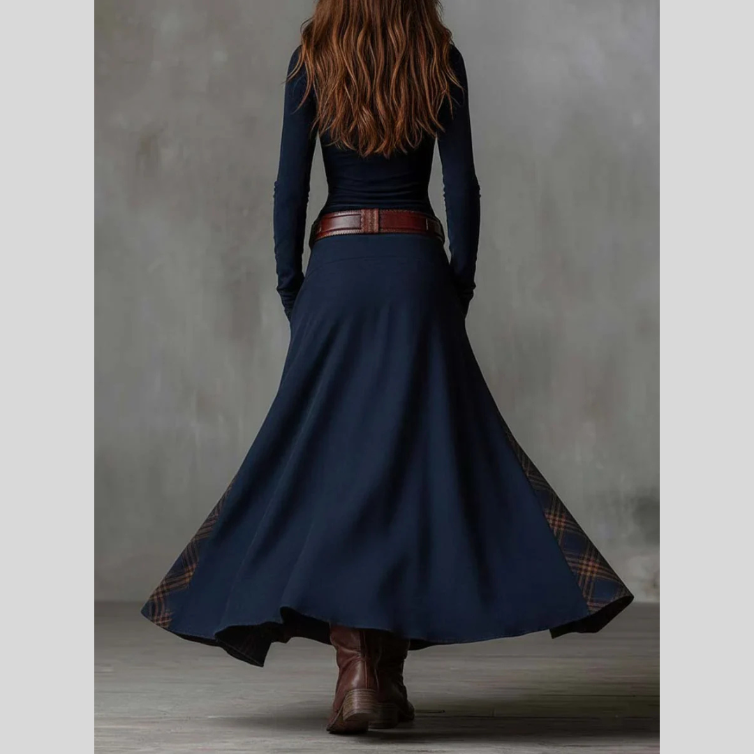 Yelena™ | VINTAGE LONG SUEDE CHECKERED DRESS