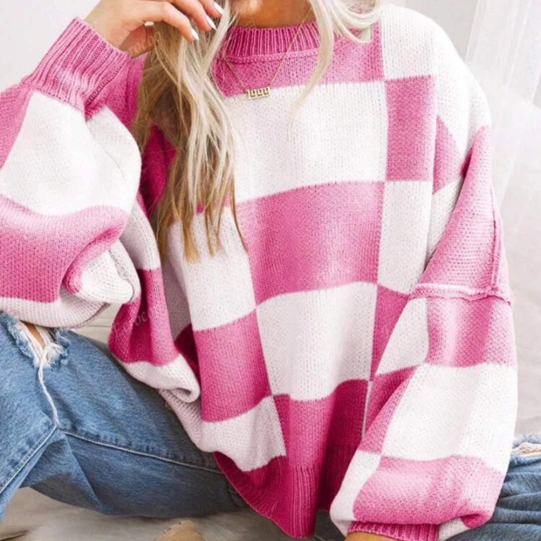 REVERIE™ - Casual Plaid Long Sleeve Round Neck Sweater