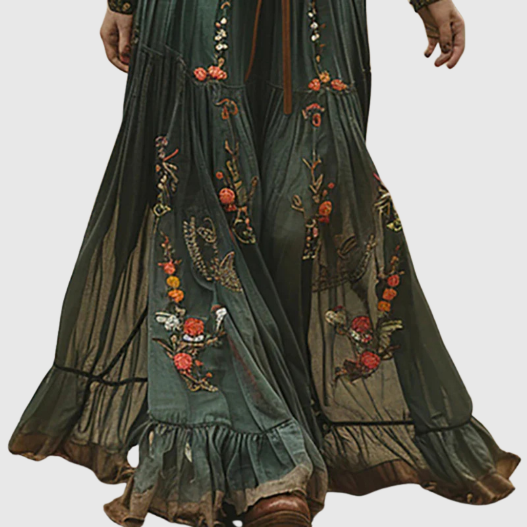 Alina | Women's Boho Floral Maxi Dress with Sheer Sleeves