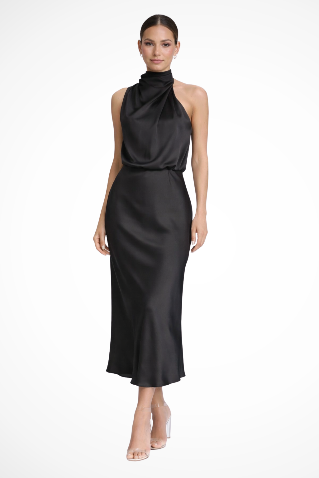 Amelia | Women's Satin Halter Neck Midi Dress