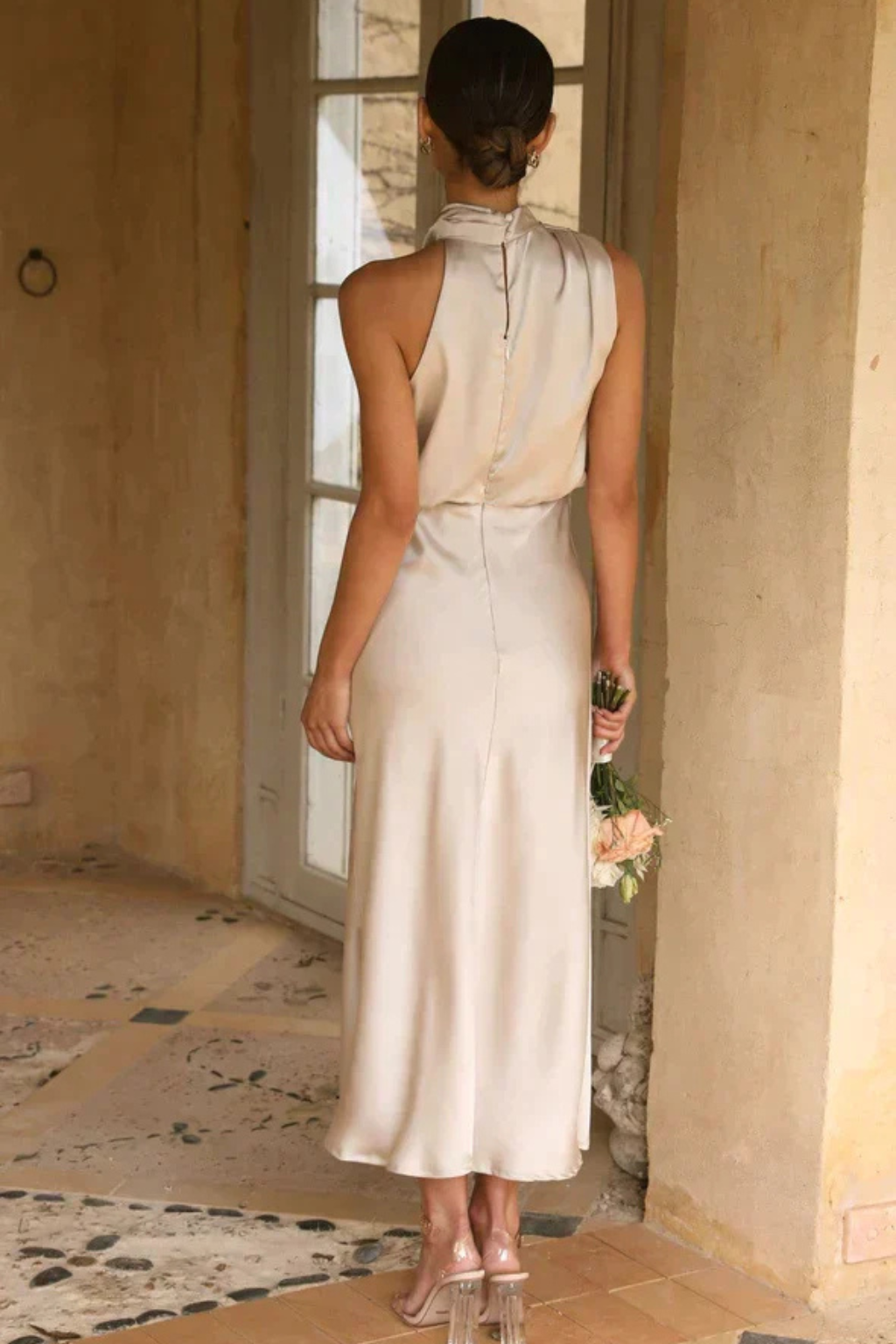 Amelia | Women's Satin Halter Neck Midi Dress