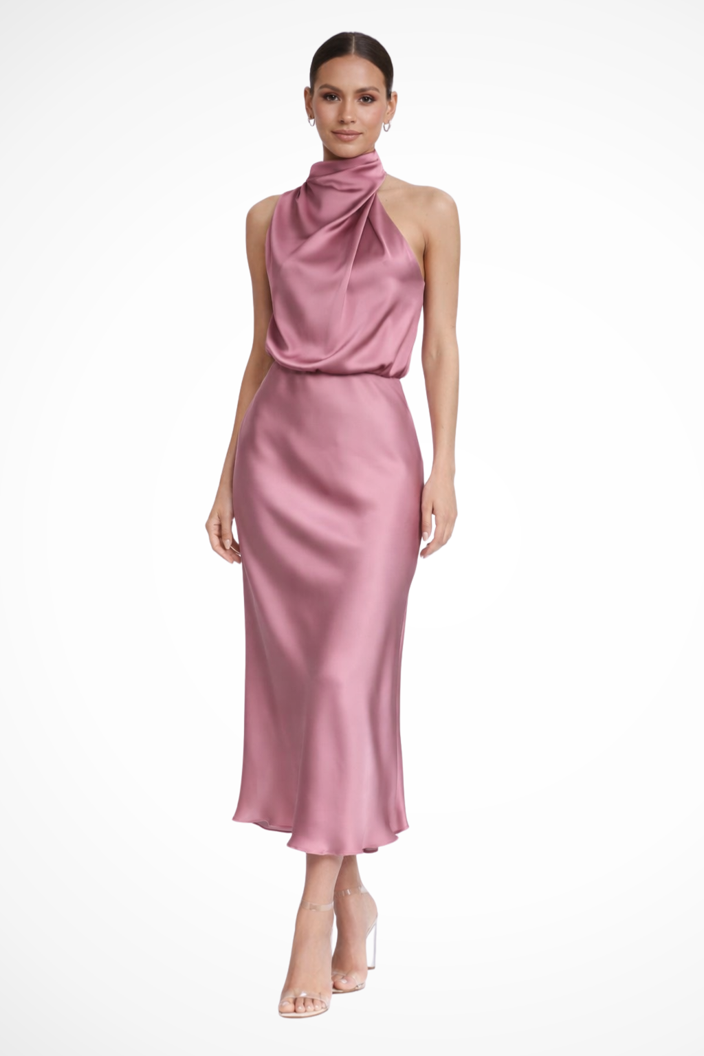 Amelia | Women's Satin Halter Neck Midi Dress