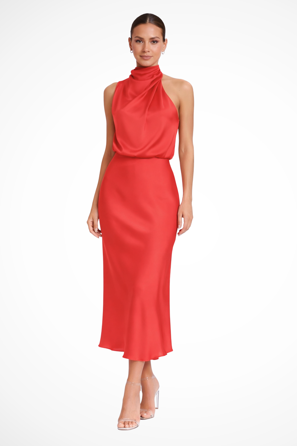 Amelia | Women's Satin Halter Neck Midi Dress