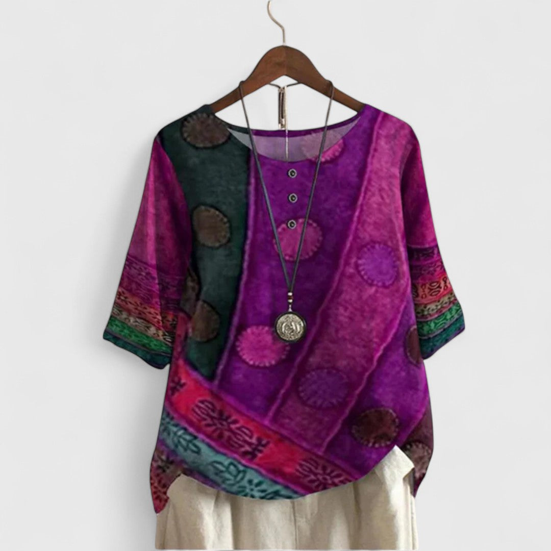 Ava | Women's Boho Patchwork Top with Buttons