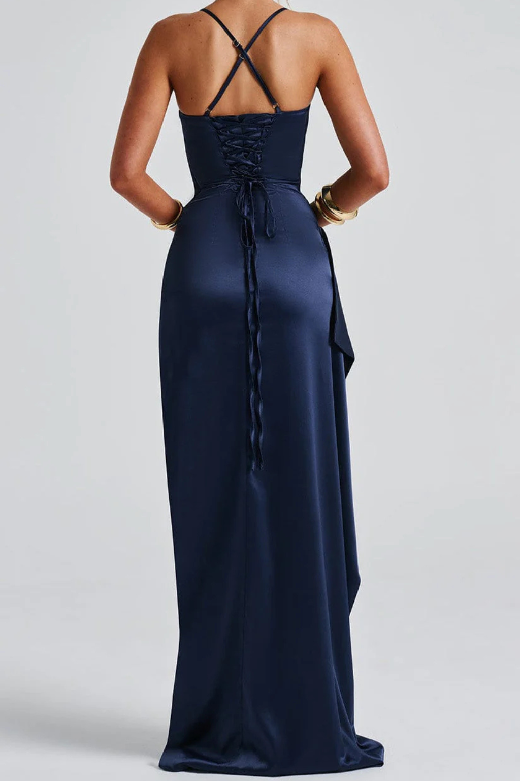 Donna | Women's Ruched Satin Maxi Dress with High Slit