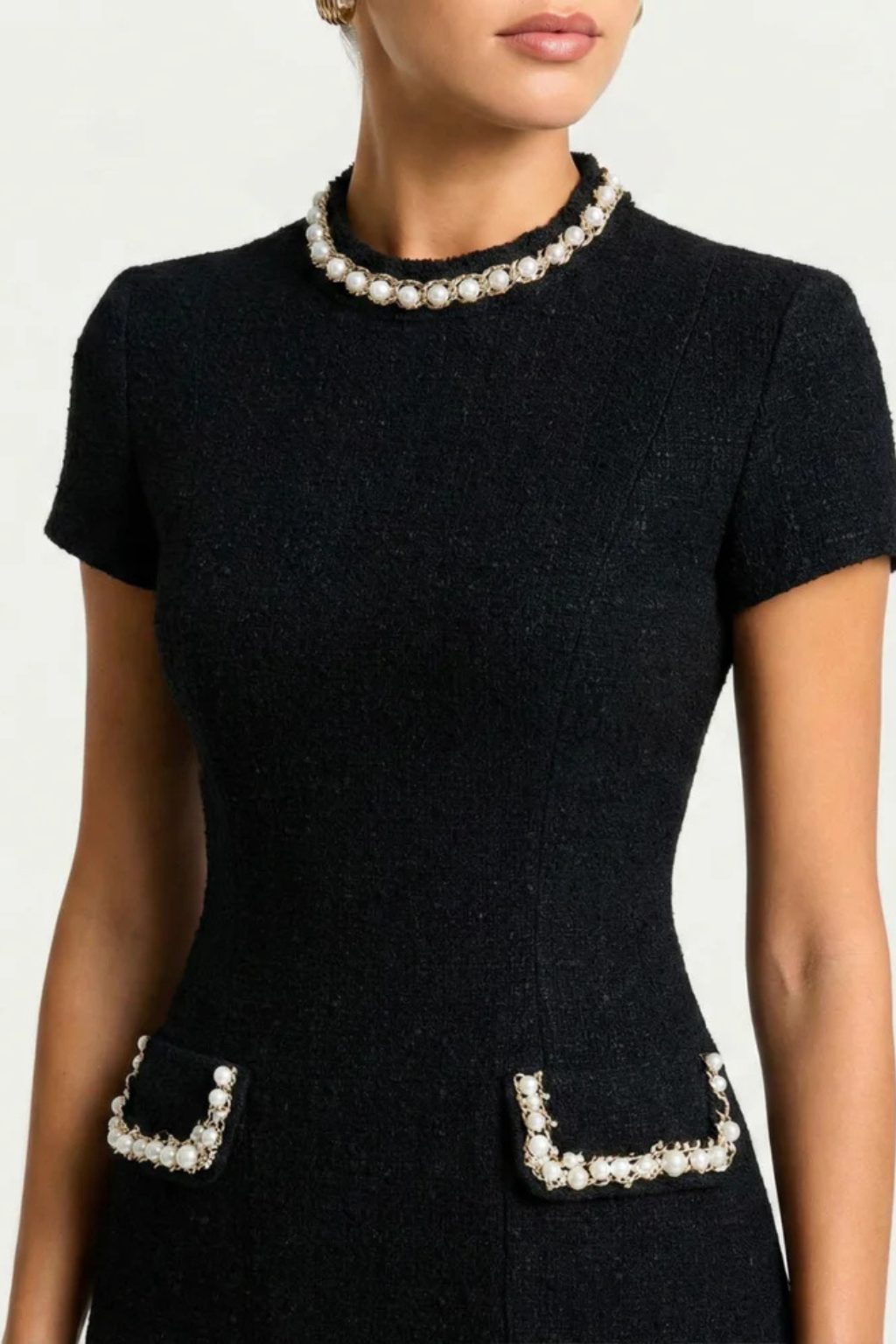 Brianna | Women's Pearl Trim Mini Dress with Pockets