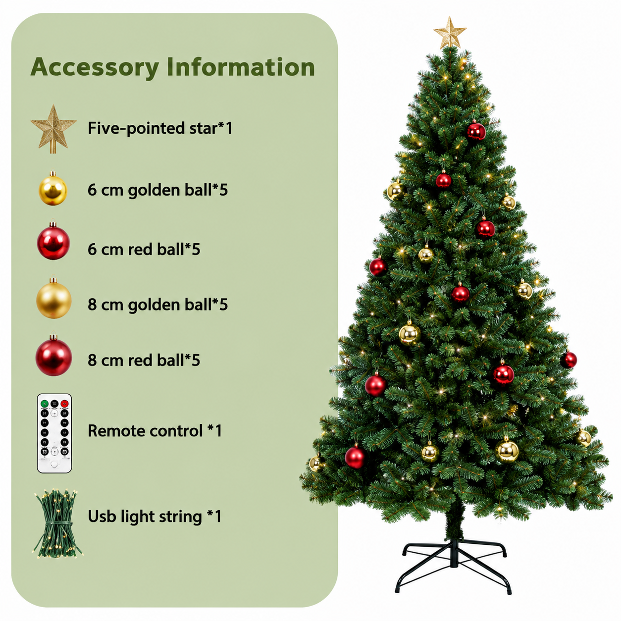 6-7ft Pre-Lit Artificial Christmas Tree – Hinged Pine with Warm White Lights
