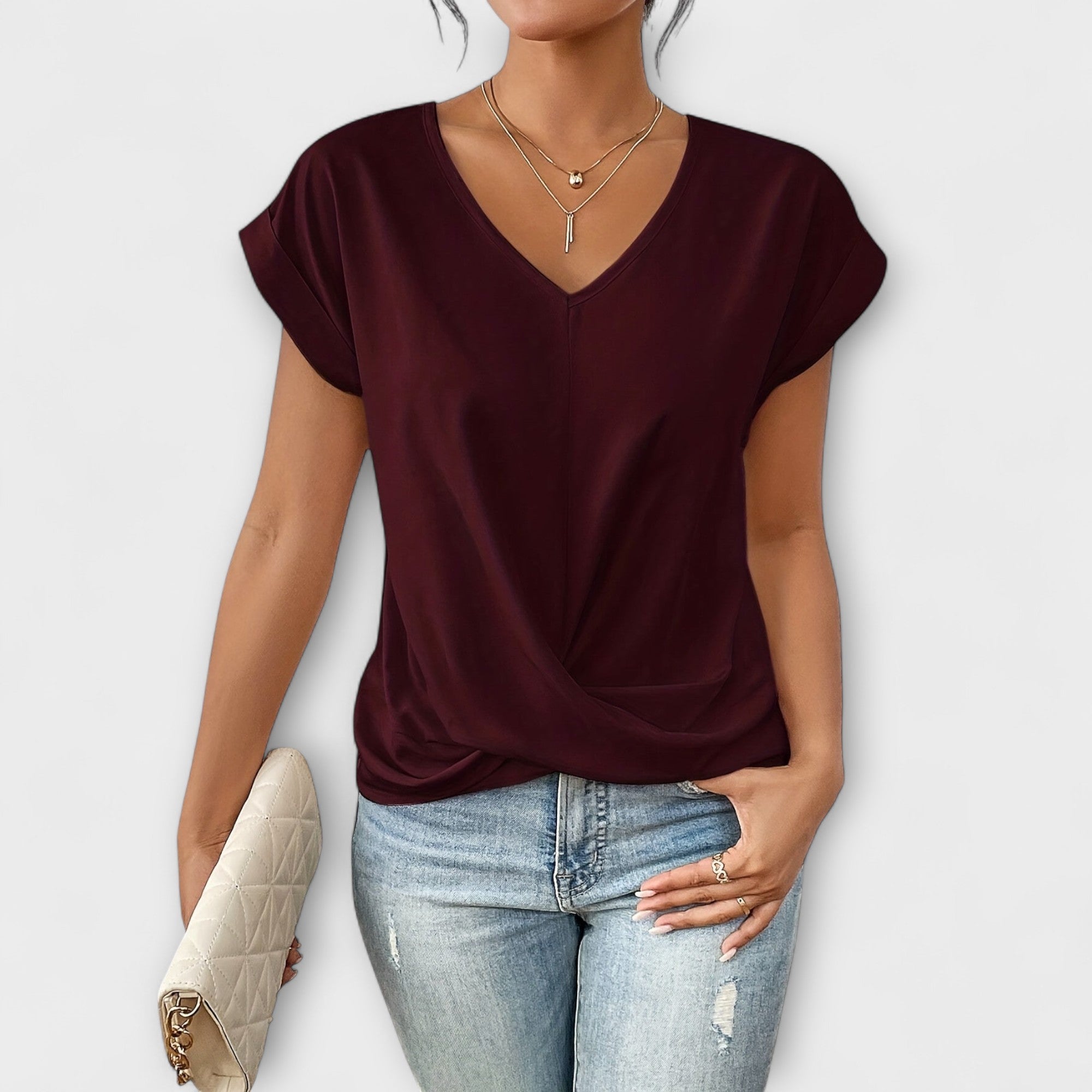Clara | Women's Elegant V-Neck Top with Buttons