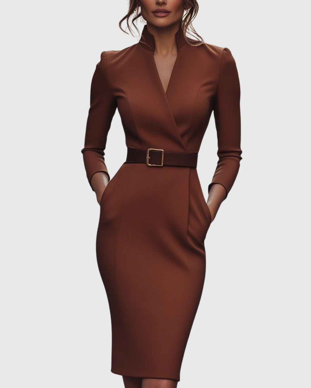 Sheila | Women's Midi Dress with Mock Wrap Neckline
