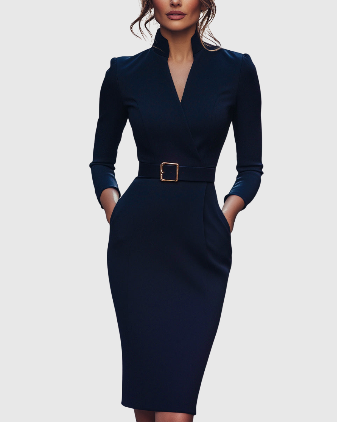Sheila | Women's Midi Dress with Mock Wrap Neckline