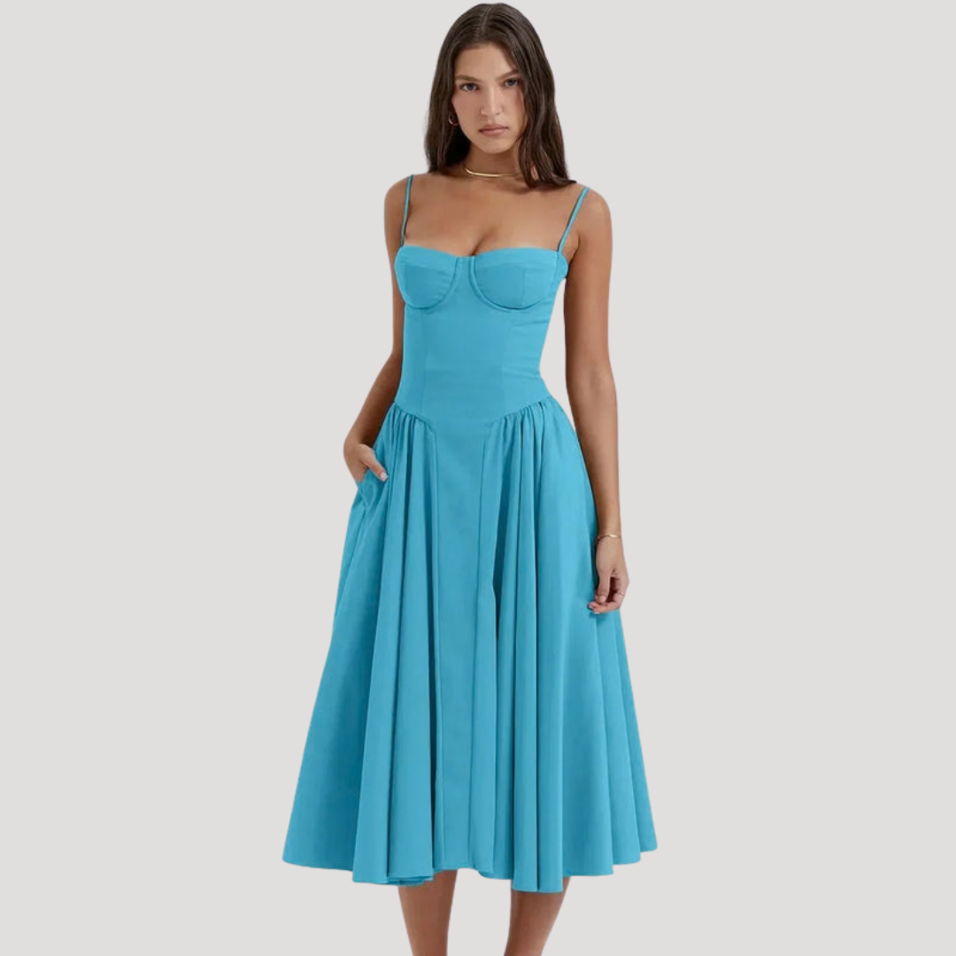 Clara | Women's Midi Dress with Structured Bodice