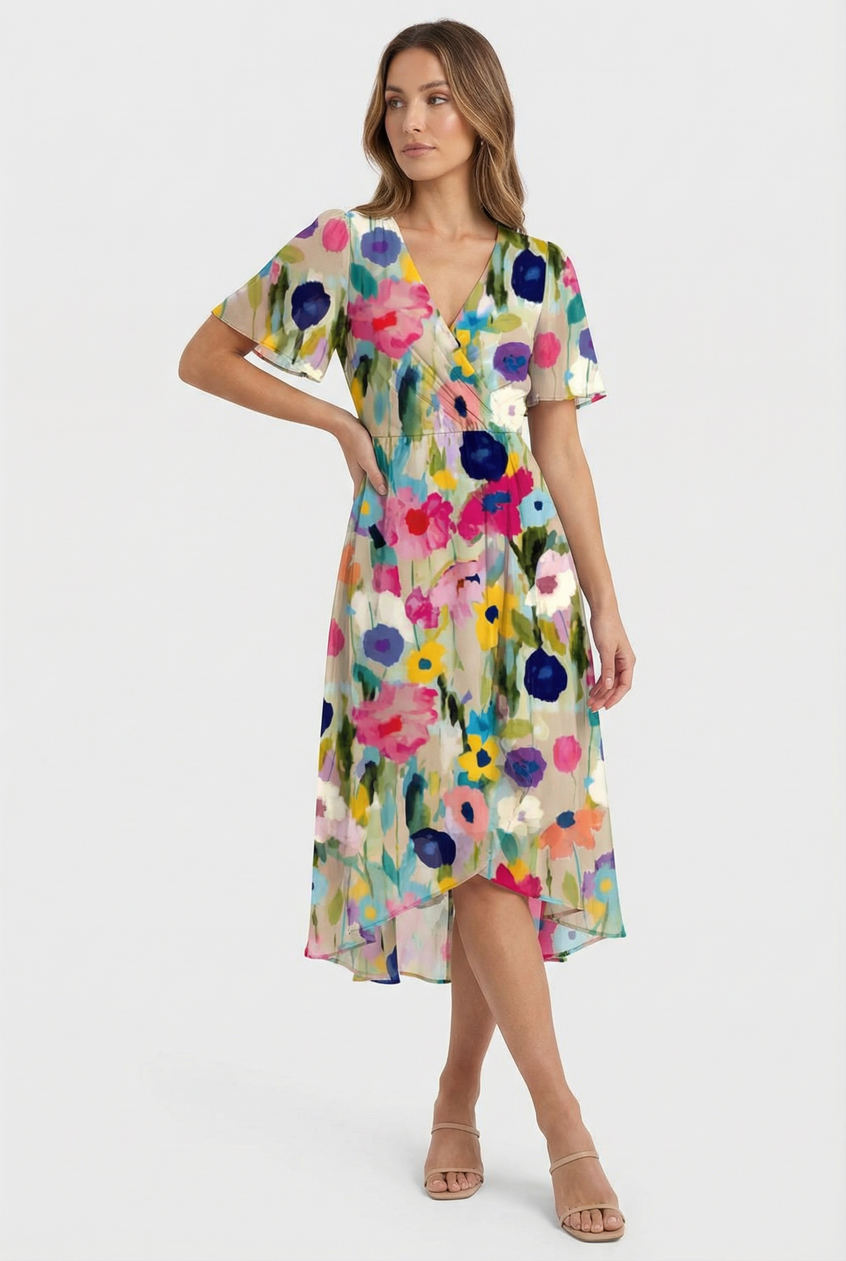 Ella | Women's Linen Floral Midi Dress