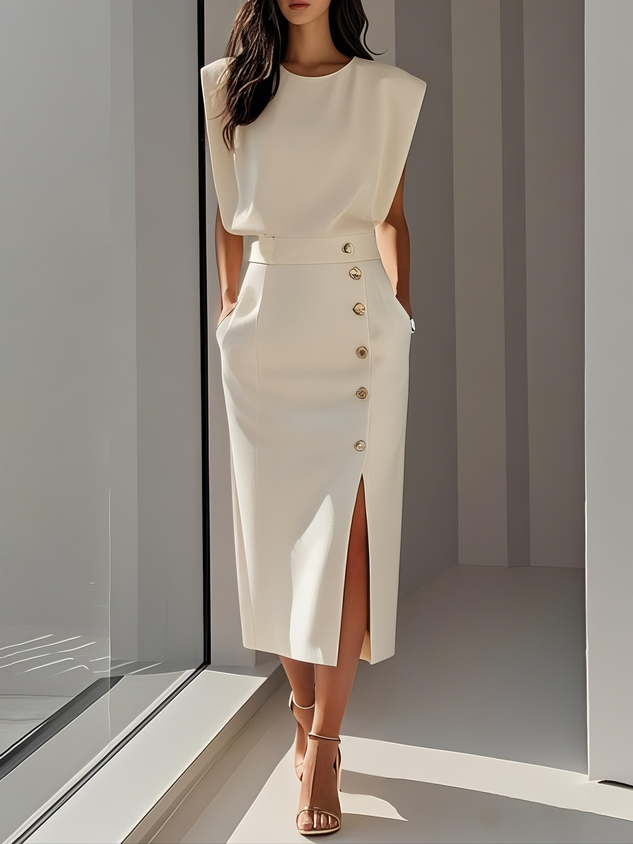 Patti | Women's Midi Dress with Button Detail
