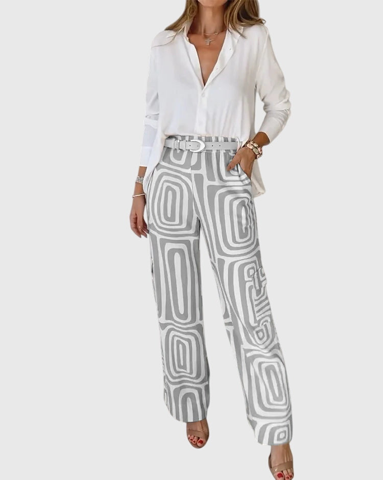 Ella | Women's Tailored Pants Set with Blouse and Belt
