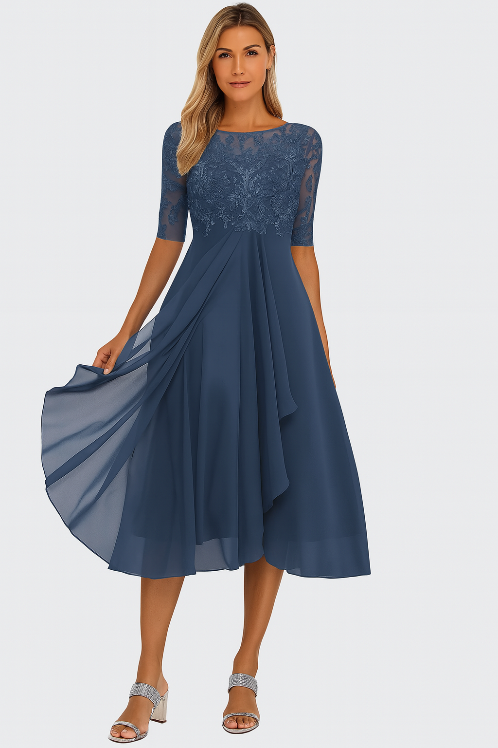 Delia | Women's A-Line Midi Summer Dress with Texture