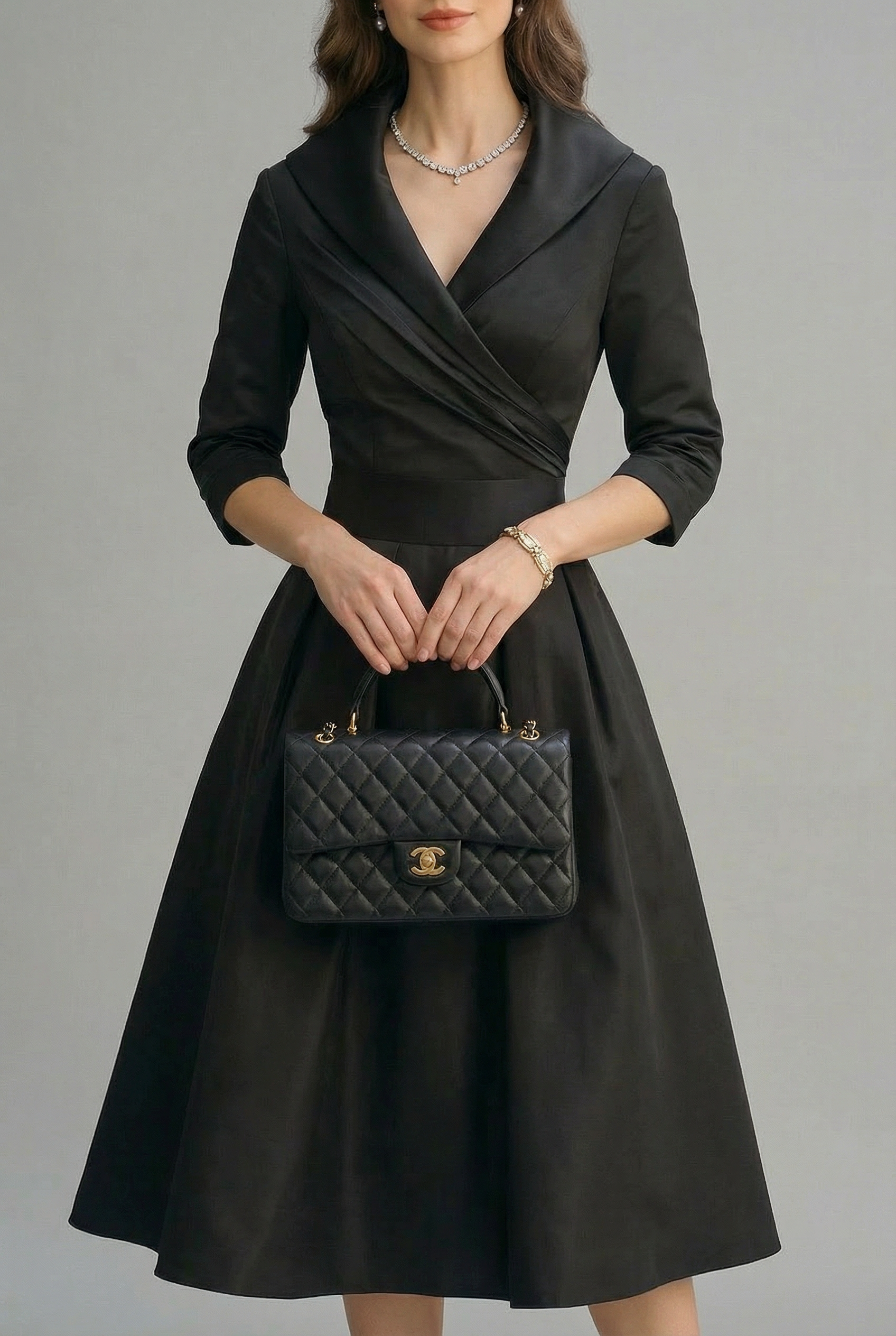 Grace | Women's Elegant Wrap Midi Dress Flared Skirt