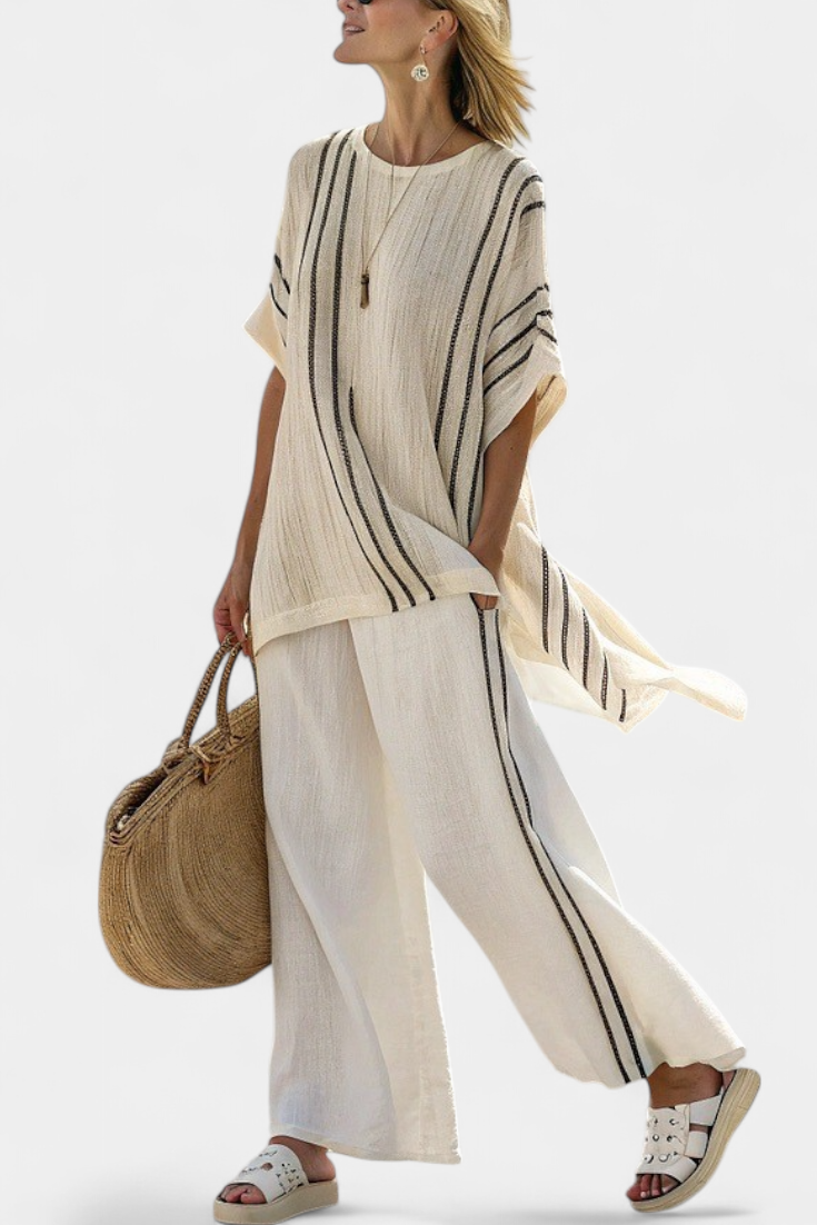 Grace | Women's Linen Striped Wide-Leg Outfit