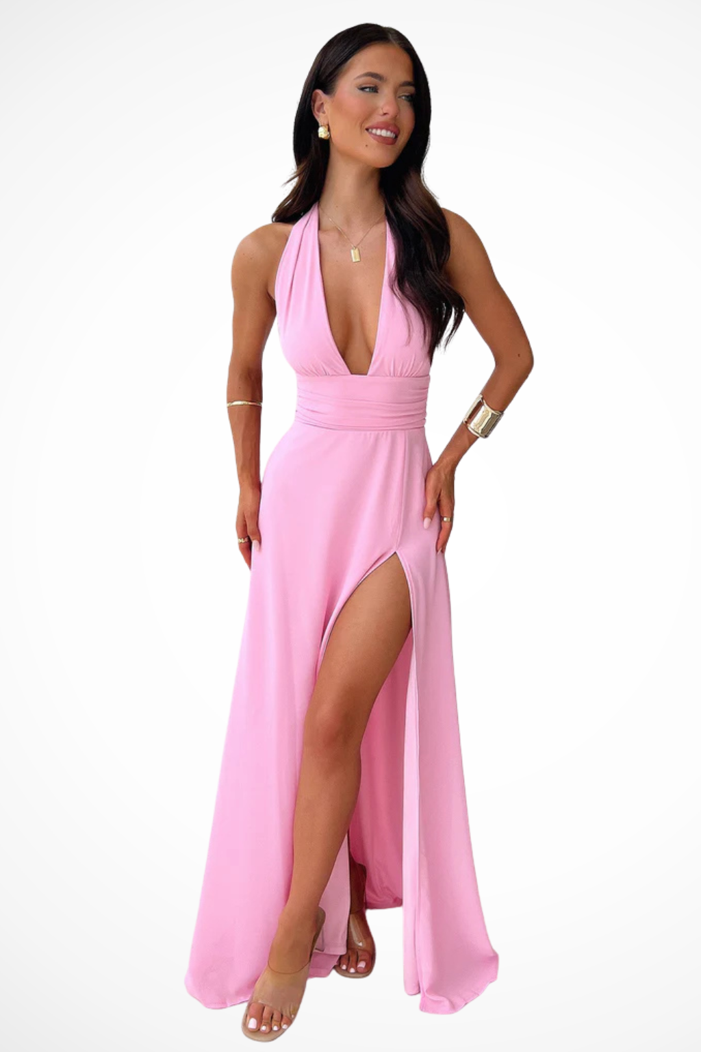 Kara | Women's Halter Neck Maxi Dress with Side Slit